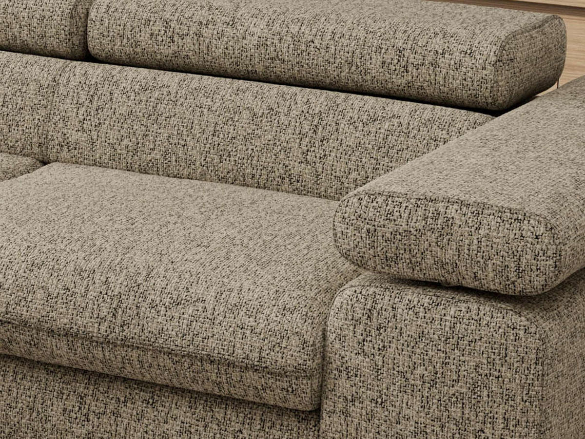 ECKSOFA PABLO L Dunkelbeige Struktur - Links Seite mit Visco Topper - Greige/Schwarz, Textil/Metall (208/273cm) - MKS