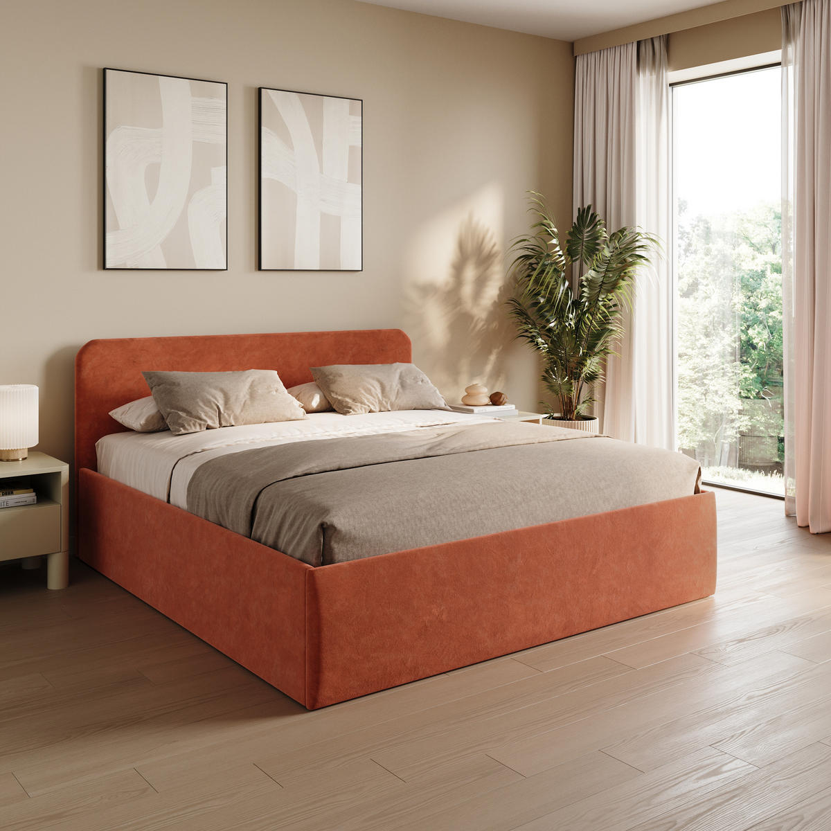 POLSTERBETT 200x200 cm Microvelours in Terra - Terracotta, Textil (200/200cm) - Home Collective