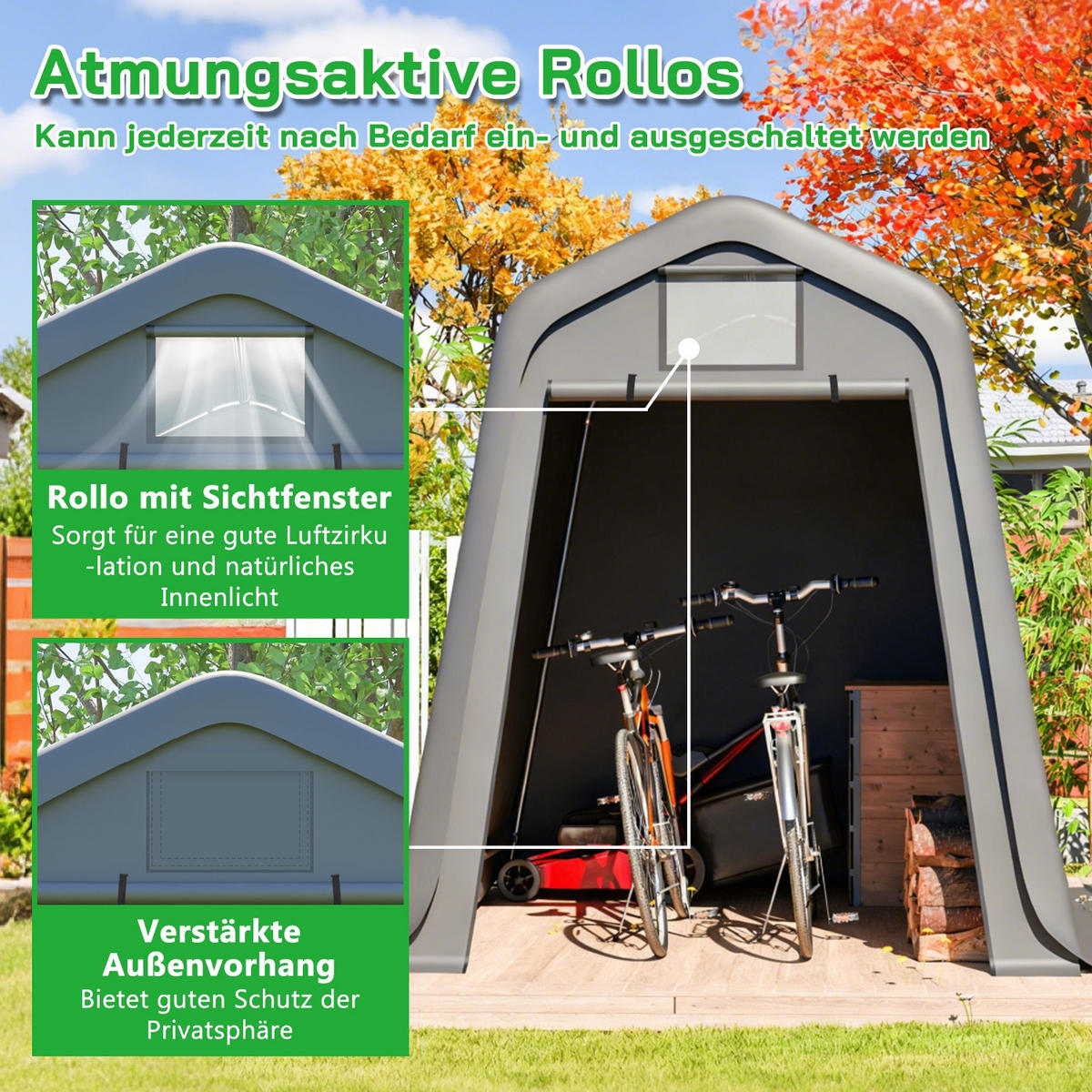 GERÄTEHAUS 366/213/255 cm Grau mit Rollos - Grau, Metall (366/225/213cm) - Oxeza