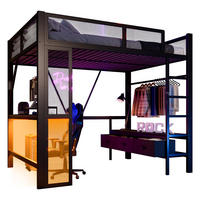HOCHBETT 140/200 cm schwarz aus Metall mit LED und Schreibtisch - Schwarz, Holzwerkstoff (140/200cm) - OKWISH