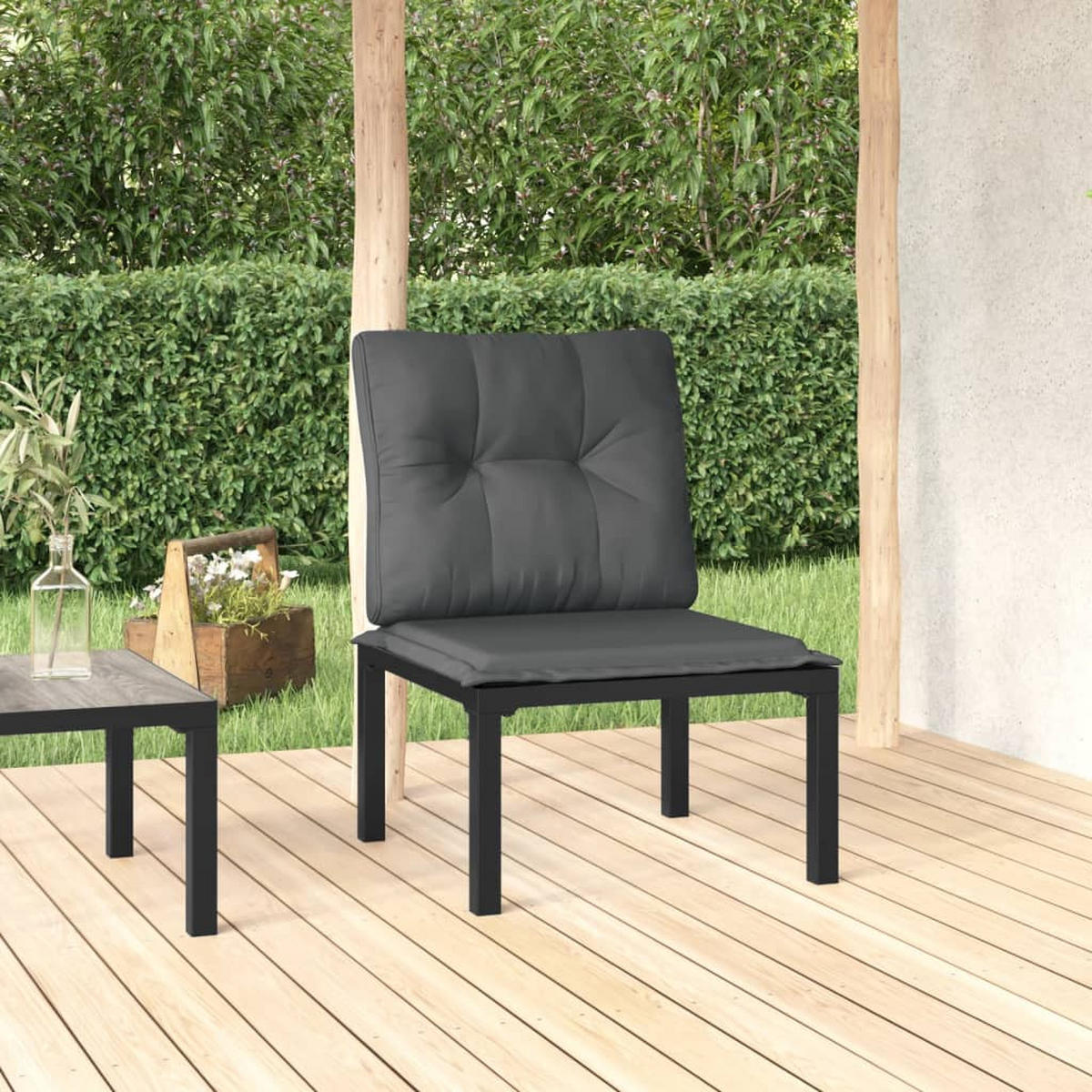 GARTENSTUHL Mit Kissen Schwarz Und Grau Poly Rattan - Schwarz/Grau, Kunststoff/Textil (55/68/62cm) - vidaXL