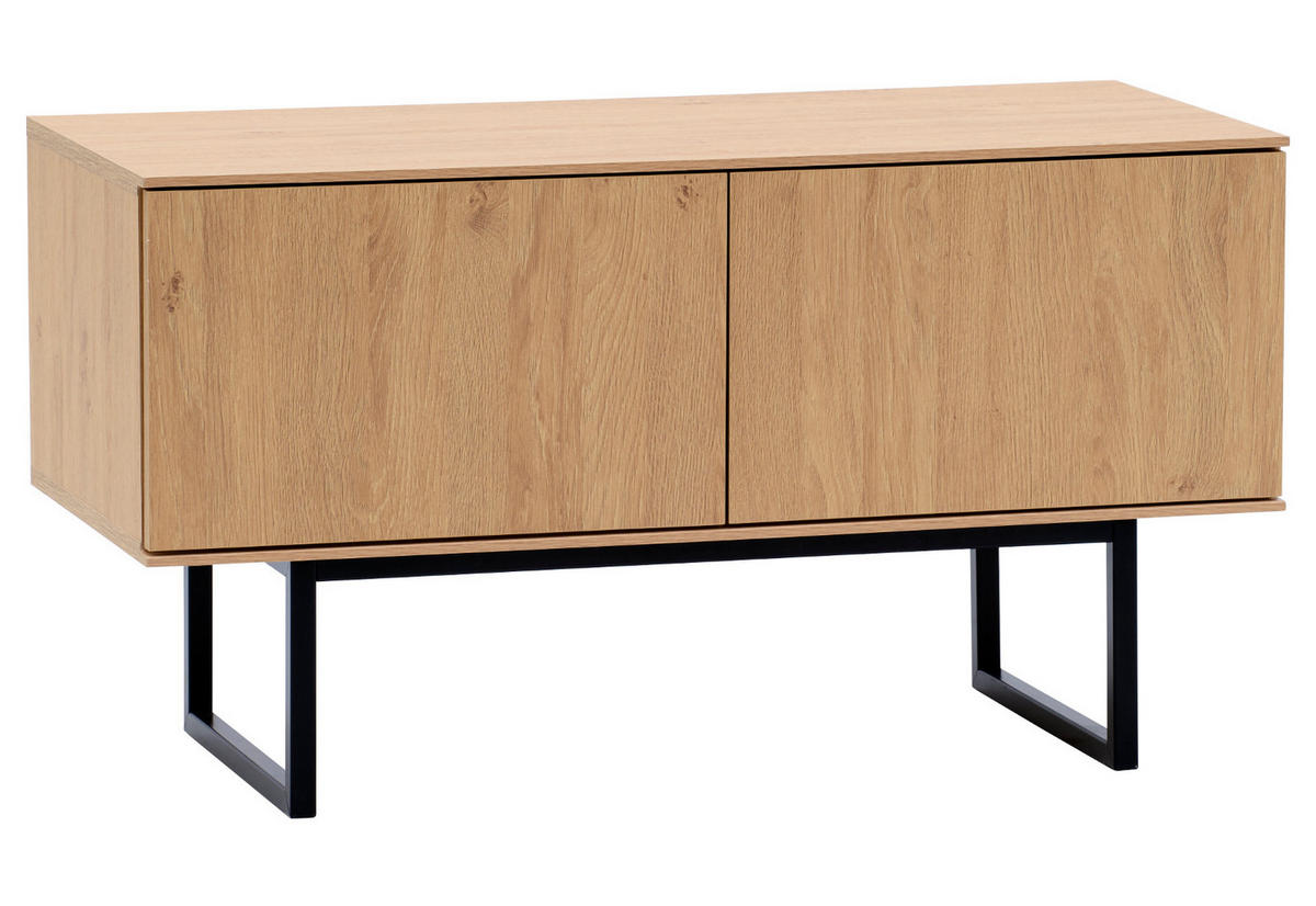 GARDEROBENBANK Stone Eiche 90 cm, Sitzbank mit Push-to-Open - Eichefarben/Schwarz, Holzwerkstoff/Metall (90/49/40cm) - Furn.Design