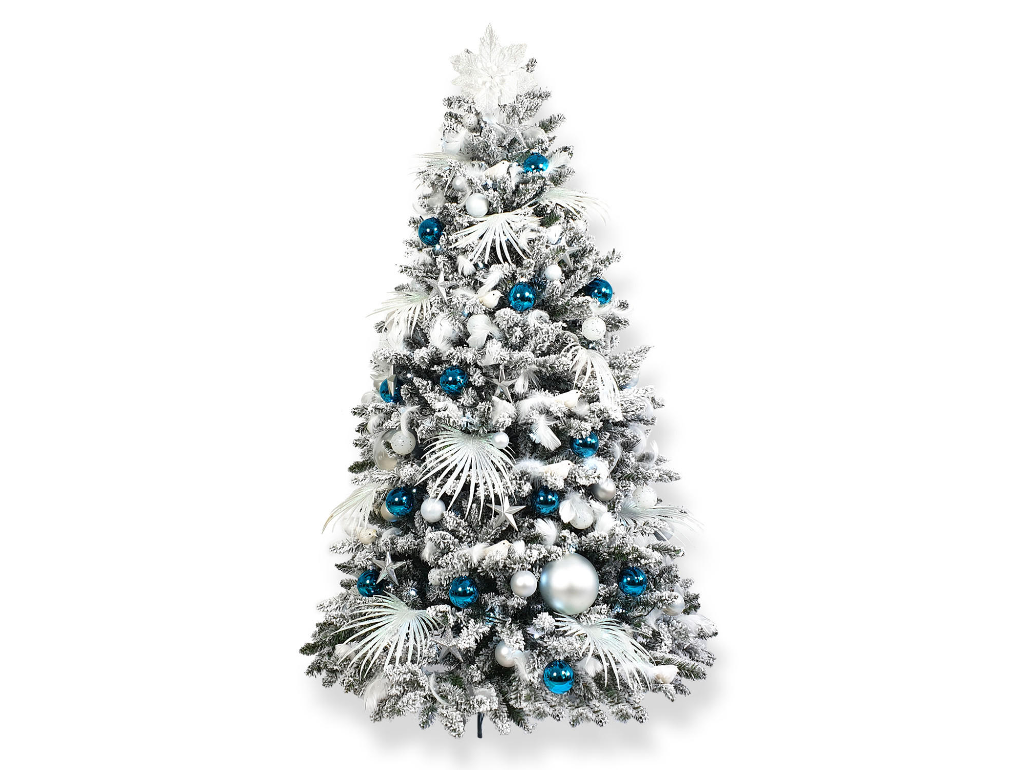 WEIHNACHTSBAUM geschmückt künstlich mit 215 Stk Kugeln POLAR BLUE 300 cm mit Metallständer - Weiß, Kunststoff (300cm) - LAALU