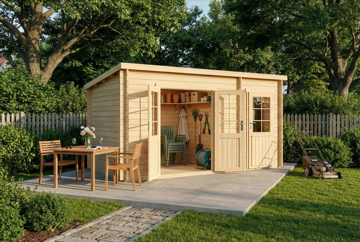 GARTENHAUS Holz Maria mit Anbau - Naturfarben, Holz (450/228/272cm) - Alpholz