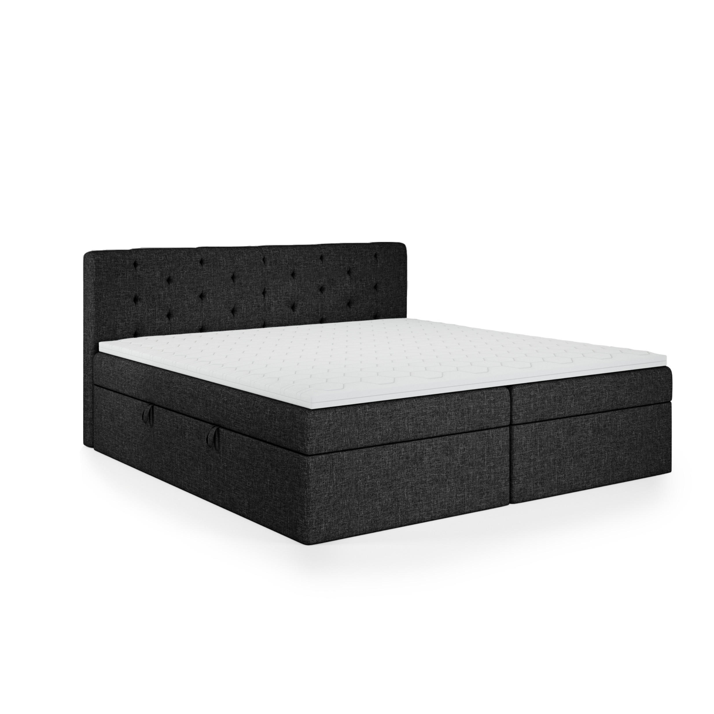 BOXBETT Doppelbett Pekin Schwarz 200x200 cm - Schwarz, Textil (200/200cm) - Fedve