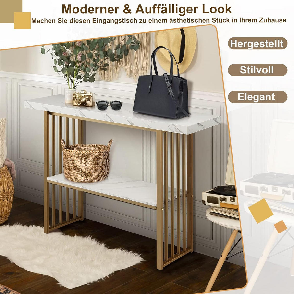 KONSOLENTISCH 93cm Weiß - Weiß, Holz (120/30/93cm) - COSTWAY