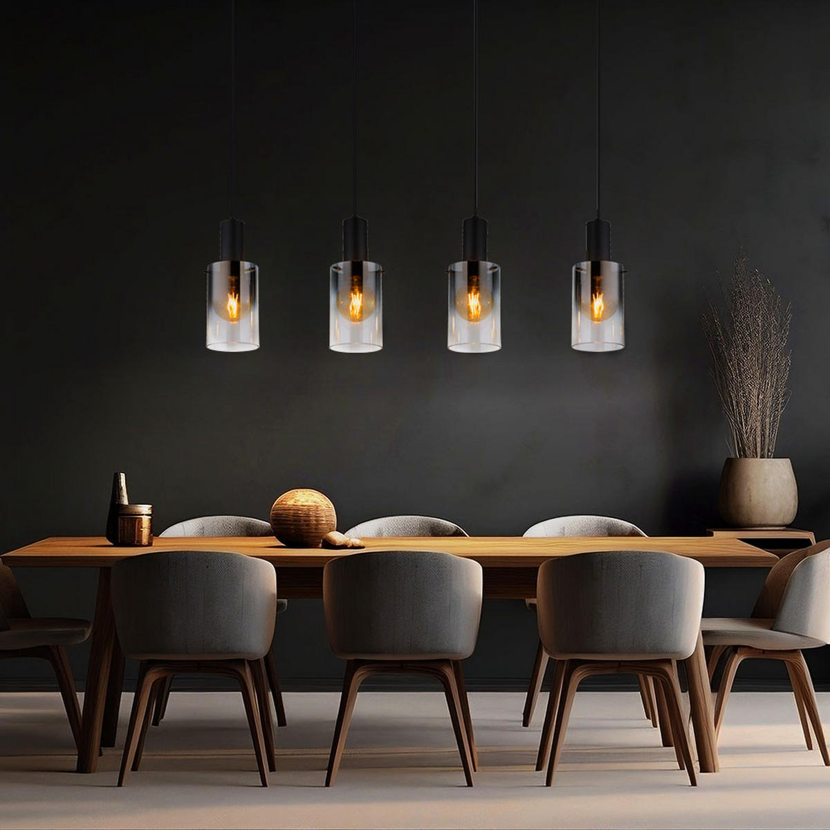 HÄNGELEUCHTE Florentina Metall Schwarz - Schwarz, Glas (102.5/12.5/150cm) - Globo Lighting