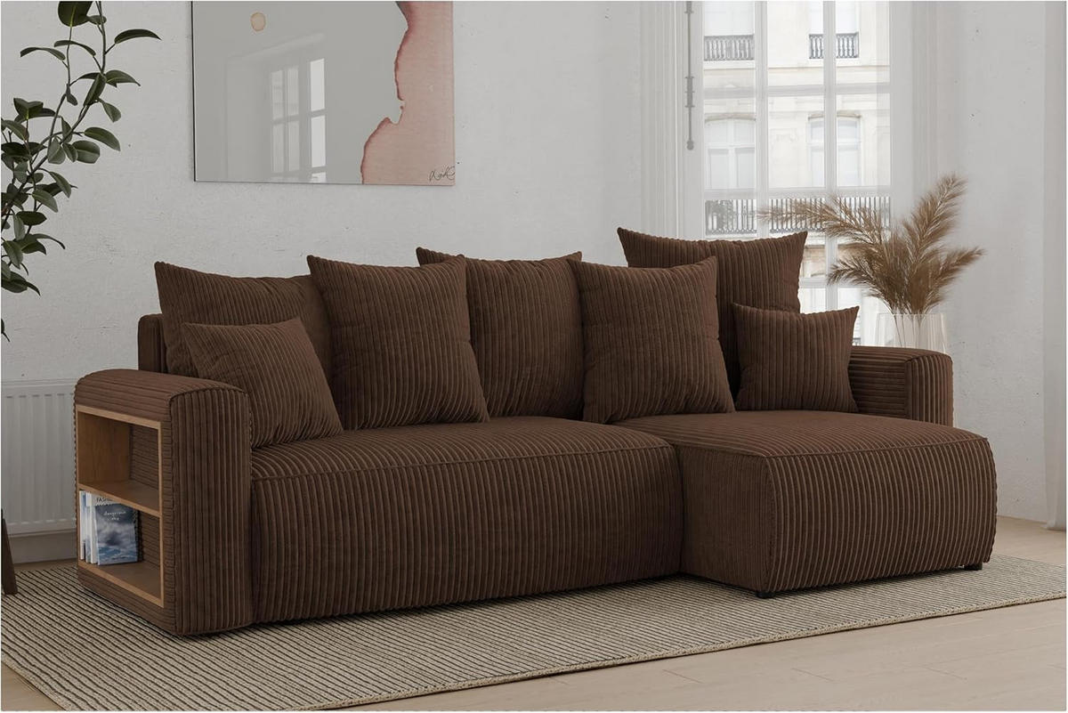 ECKSOFA SOLARIS L - Blau/Dunkelbraun, Holzwerkstoff (238/142cm) - Meblini