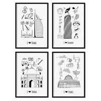 POSTER Set mit 4 Weltplatten 1 A3 Schwarzer Rahmen - Schwarz, Papier (29.7/3cm) - Nacnic