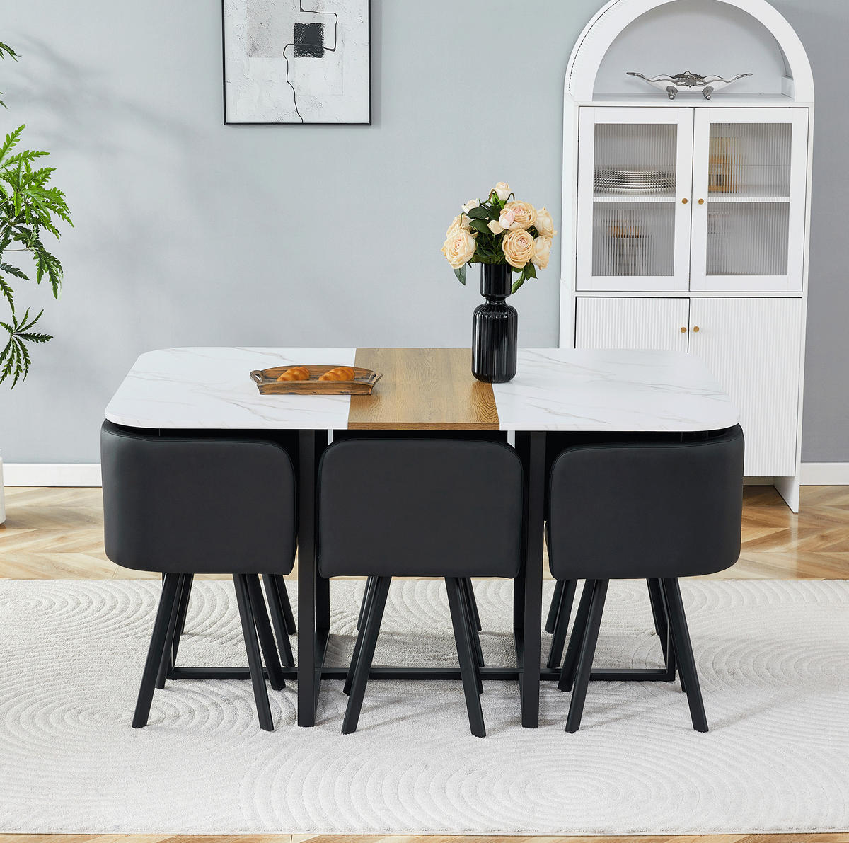 ESSTISCH-SET ausziehbar für 4-6 Personen Naturholz Schwarz - Schwarz, Metall (100/79/150cm) - Meubliv