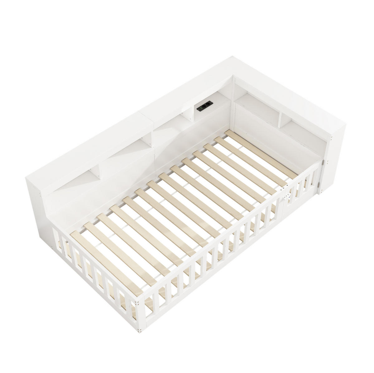 TAGESBETT 90/200 cm mit Lattenrost, USB-Anschluss, Steckdose und Stauraum aus Spanplatte/MDF, Weiß - Weiß, Holzwerkstoff (90/200cm) - Redom