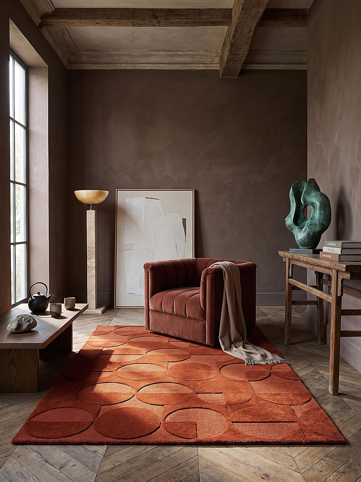 WOLLTEPPICH handgetuftet DEBEN, Kreis-Geometrie, Terrakotta, 200 x 290 cm - Orange, Textil (200/290cm) - KADIMA DESIGN