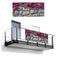 BALKON-SICHTSCHUTZ Bougainvillea - Steinmauer - Rosa - Magenta, Kunststoff (200/90cm) - MuchoWow