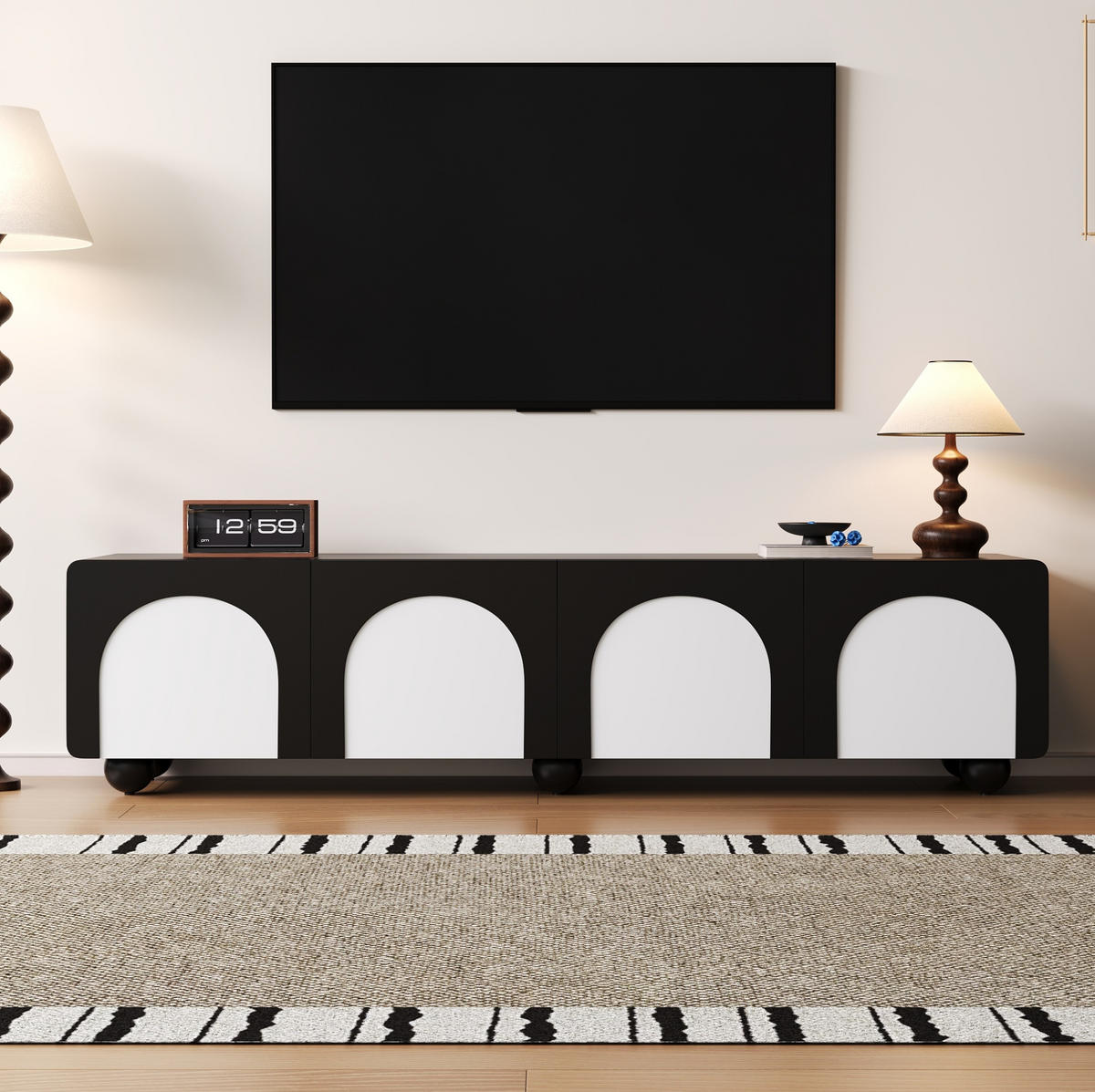 TV-SCHRANK mit 2 Schubladen und 2 Türen 180 x 38 x 45 cm Schwarz Weiß - Schwarz, Holzwerkstoff (38/45/180cm) - Beauniv