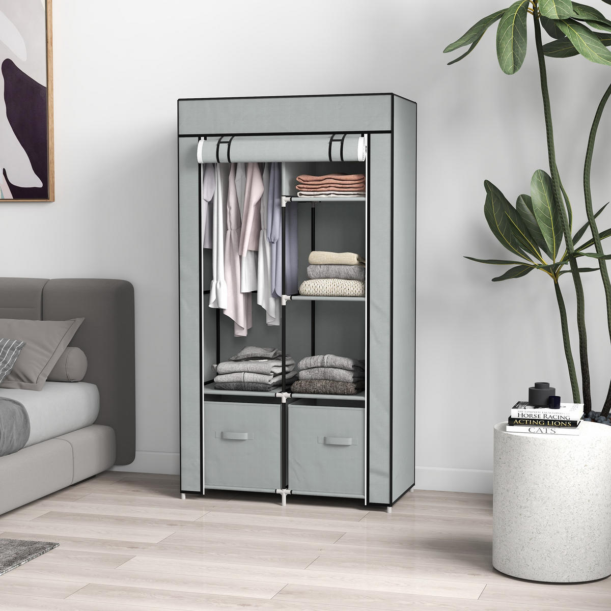 STOFFSCHRANK, Kleiderschrank, Hellgrau - Hellgrau, Metall (42.5/162.5/83cm) - HOMCOM