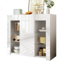 SIDEBOARD in Weiß mit Hochglanz-Front und Glasregalen, kompaktes Buffet mit Tür, 95/35/83 cm, Weiß - Weiß, Holzwerkstoff (95/83/35cm) - Redom