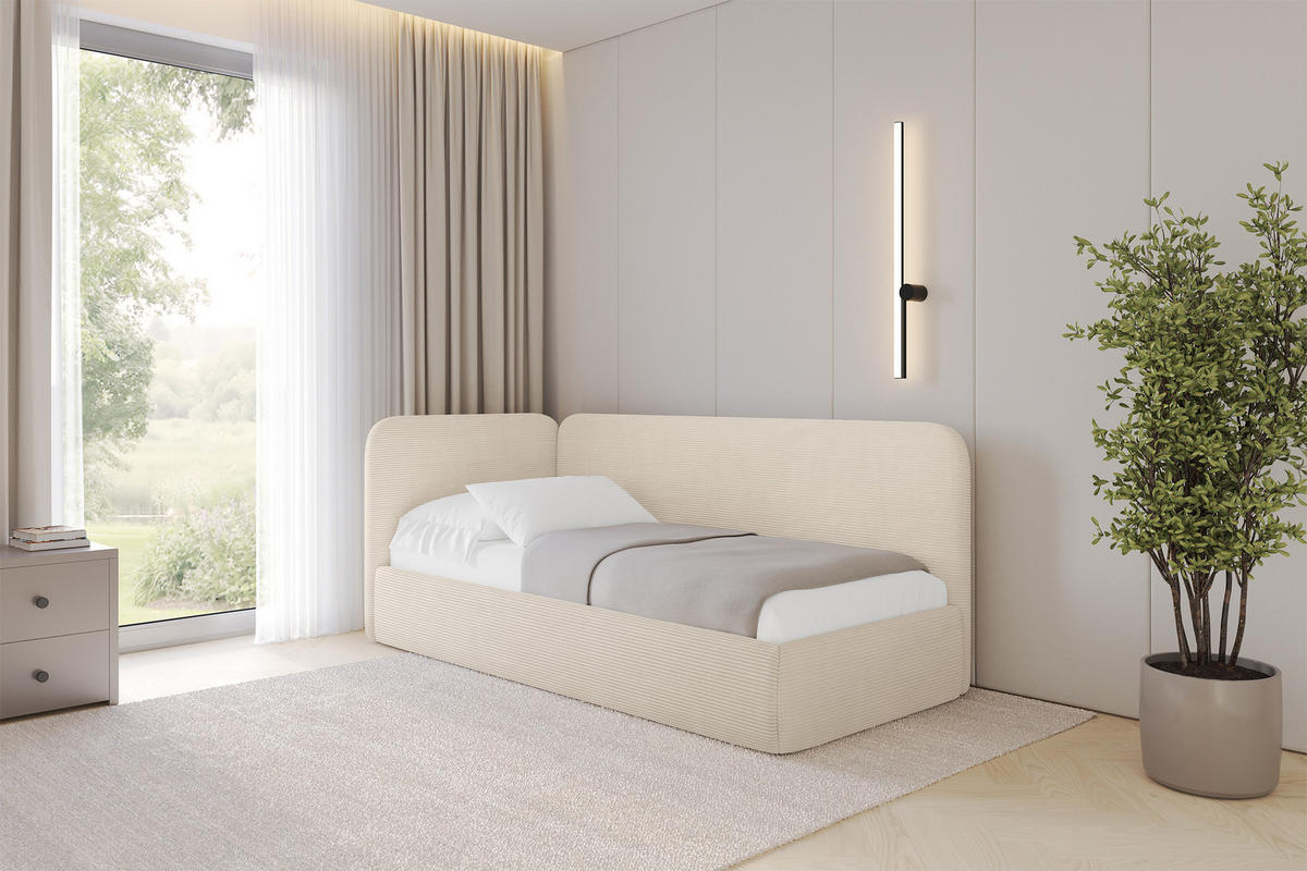 EINZELLBETT Jugendbett mit Bettkasten und Matratze H3/H4, Rechts - ELSY 80x200 Beige - Kaschmir, Holzwerkstoff/Textil (80/200cm) - ALTDECOR