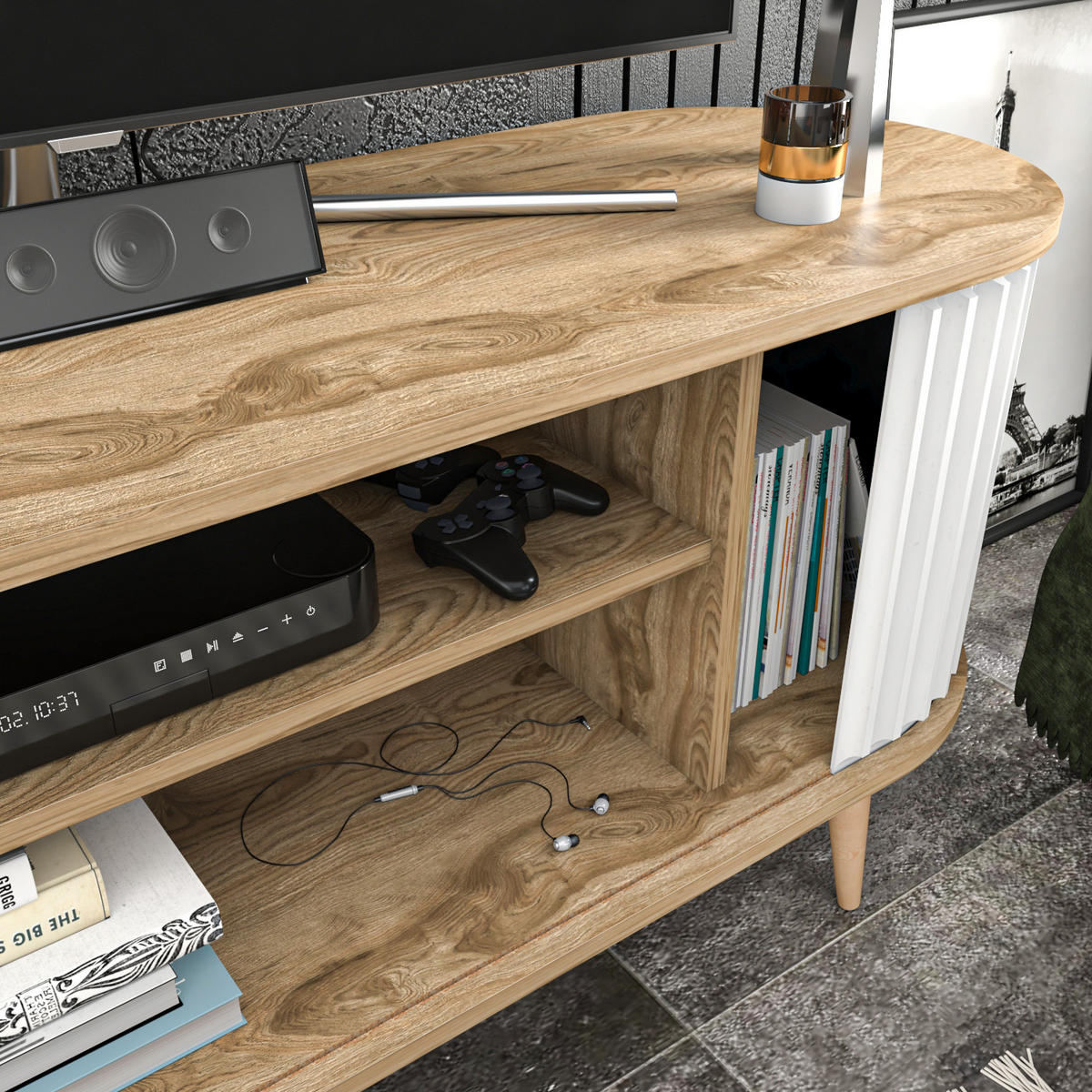 TV-ELEMENT Stor Weiß Braun - Braun/Weiß, Holz/Holzwerkstoff (43/64/140cm) - Decorotika
