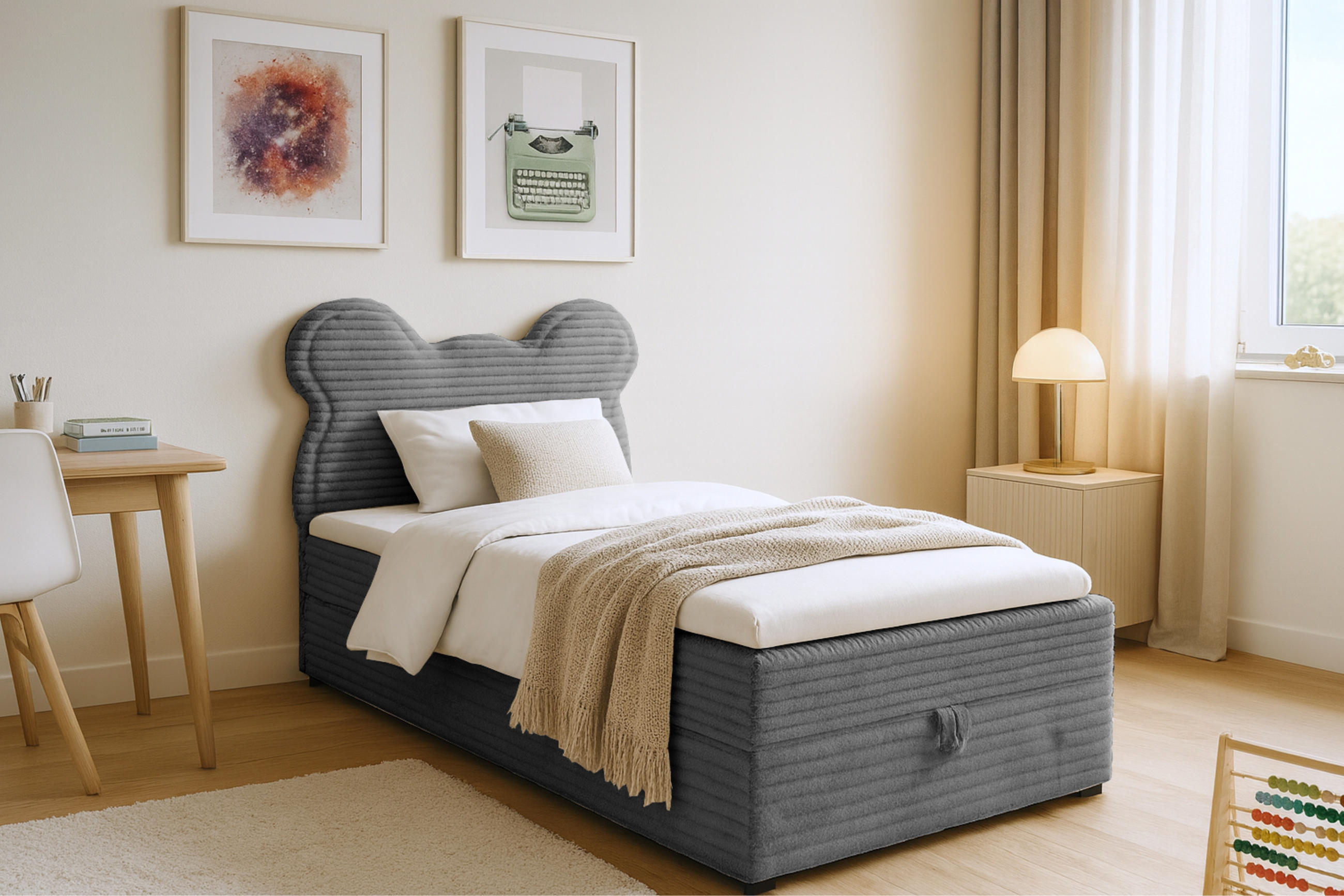BOXBETT TEDDY 90/200 Cord-Samt DunkelgrauH4 - Dunkelgrau, Holz/Holzwerkstoff (90/200cm) - Deine Möbel 24