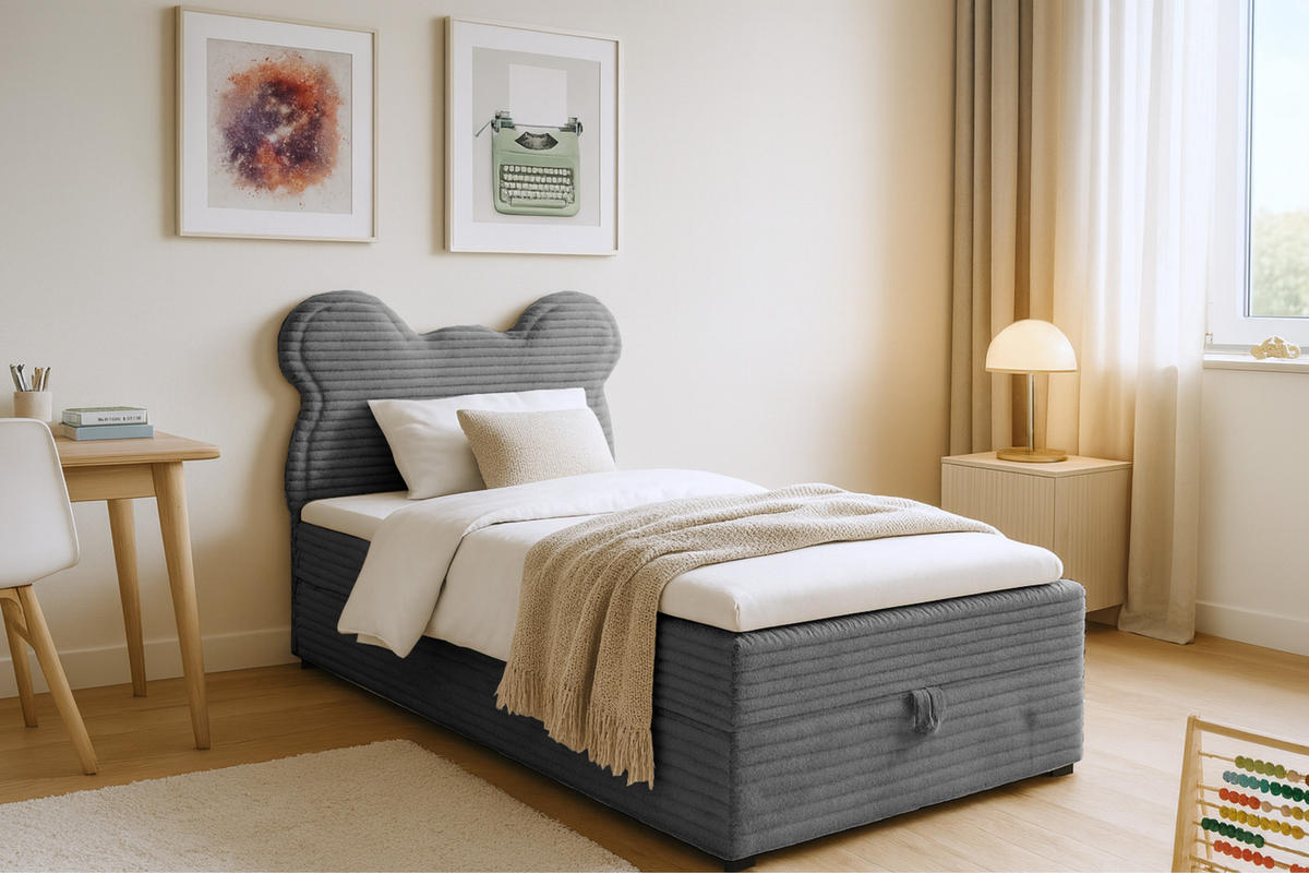 BOXBETT TEDDY 100/200 Cord-Samt Dunkelgrau H3 - Dunkelgrau, Holz/Holzwerkstoff (100/200cm) - Deine Möbel 24