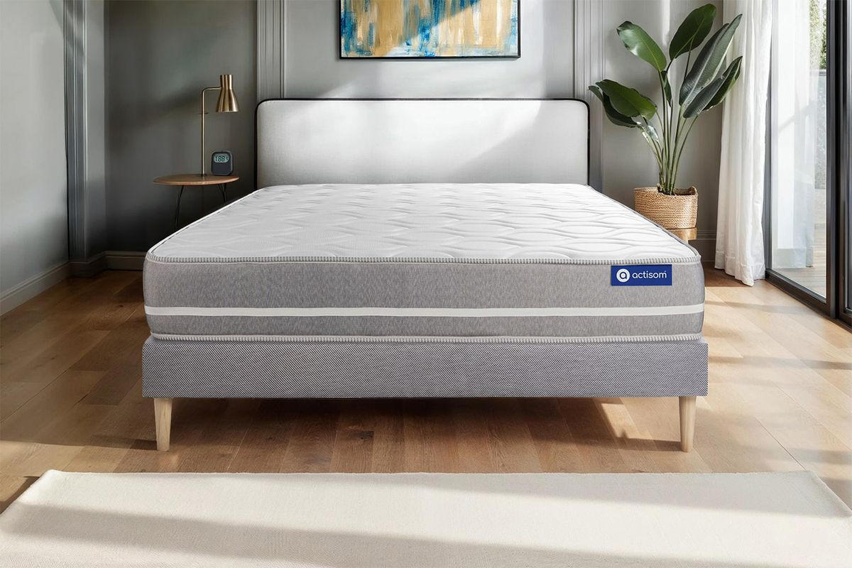 BETT Actimemo touch Memory-Schaum 90 x 190 cm h1 - Kit Bettgestell Grau - Beige/Grau, Karton/Holz (90/190cm) - ACTISOM