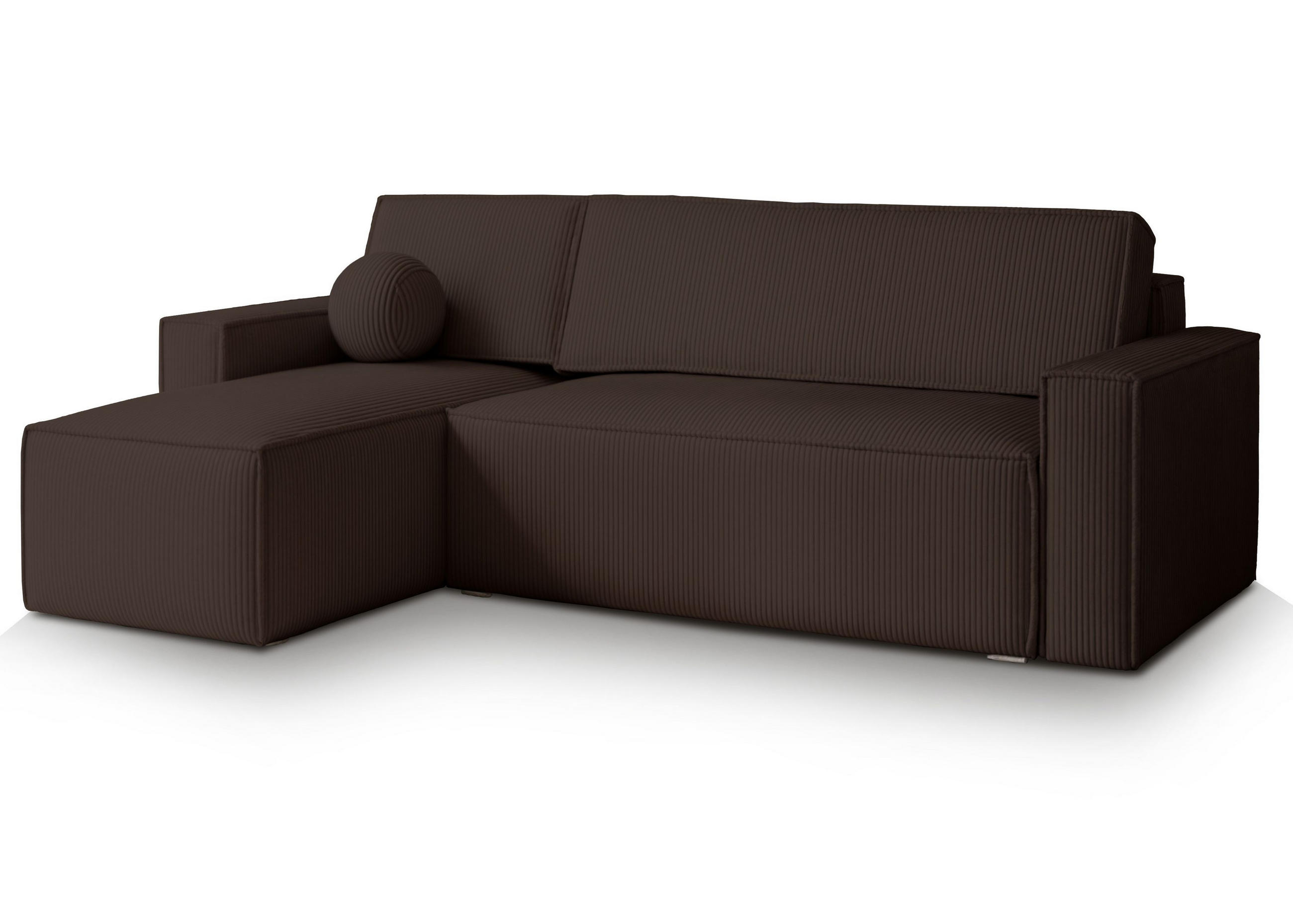 ECKSOFA RAVELO P Braun Kordstoff mit Schlaffunktion - Braun, Holz (240/140cm) - MASSENO