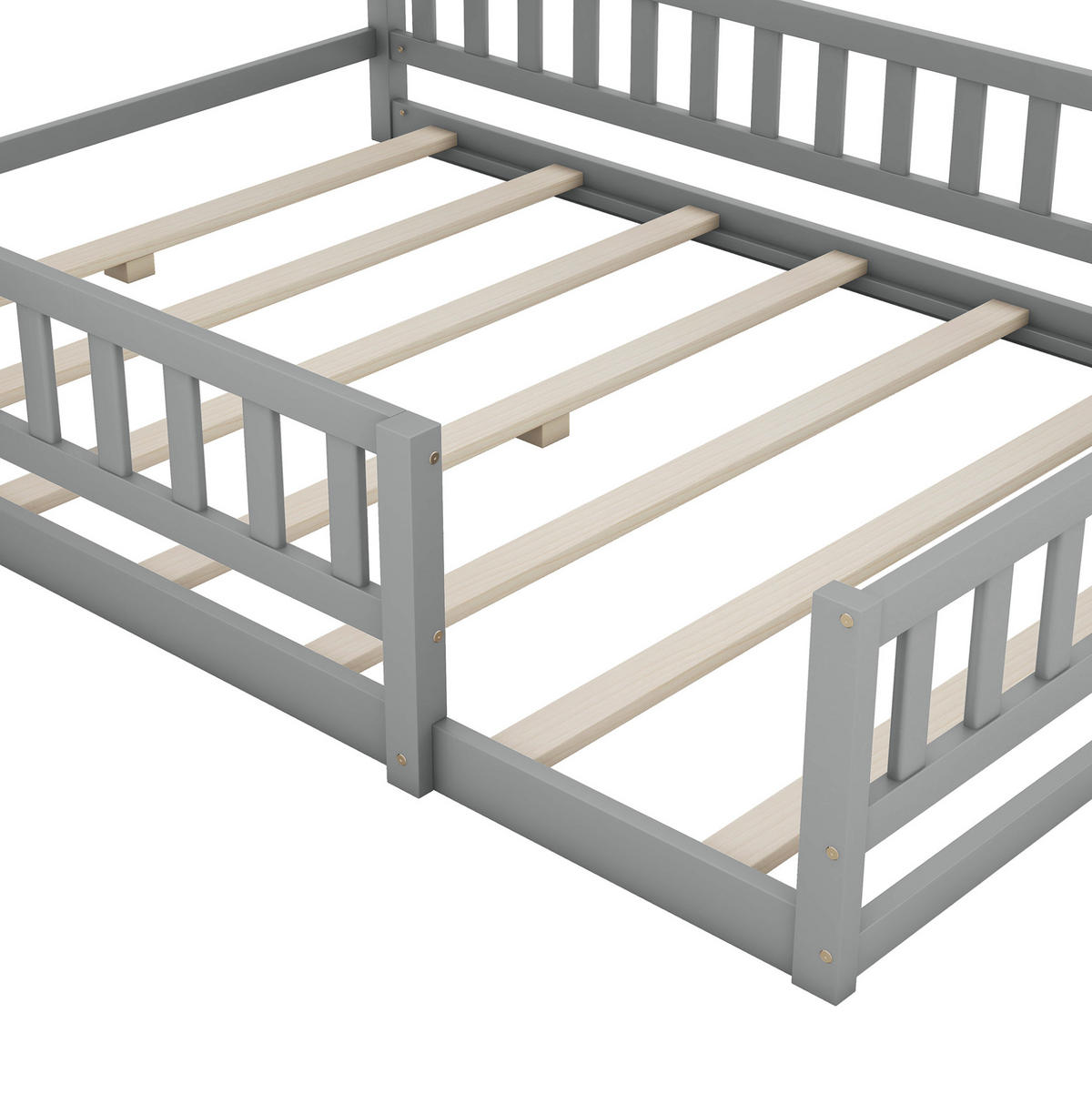 HAUSBETT 140/200 cm Grau mit Nachttisch und Geländer - Grau, Holz (140/200cm) - MIVRAY