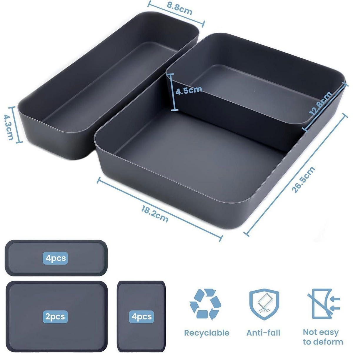 SCHUBLADEN Organizer 10-teiliges Set Grau aus Kunststoff - Grau, Kunststoff (20/4.5/29.5cm)