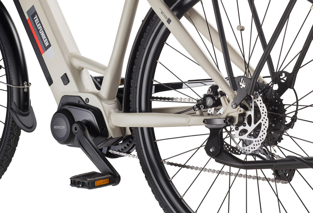 E-BIKE Cityrad RC680 Elektrofahrrad 28 Zoll Mittelmotor 10-Gang Kettenschaltung 705,6 Wh Pedelec - Grau, Metall (115cm) - Telefunken