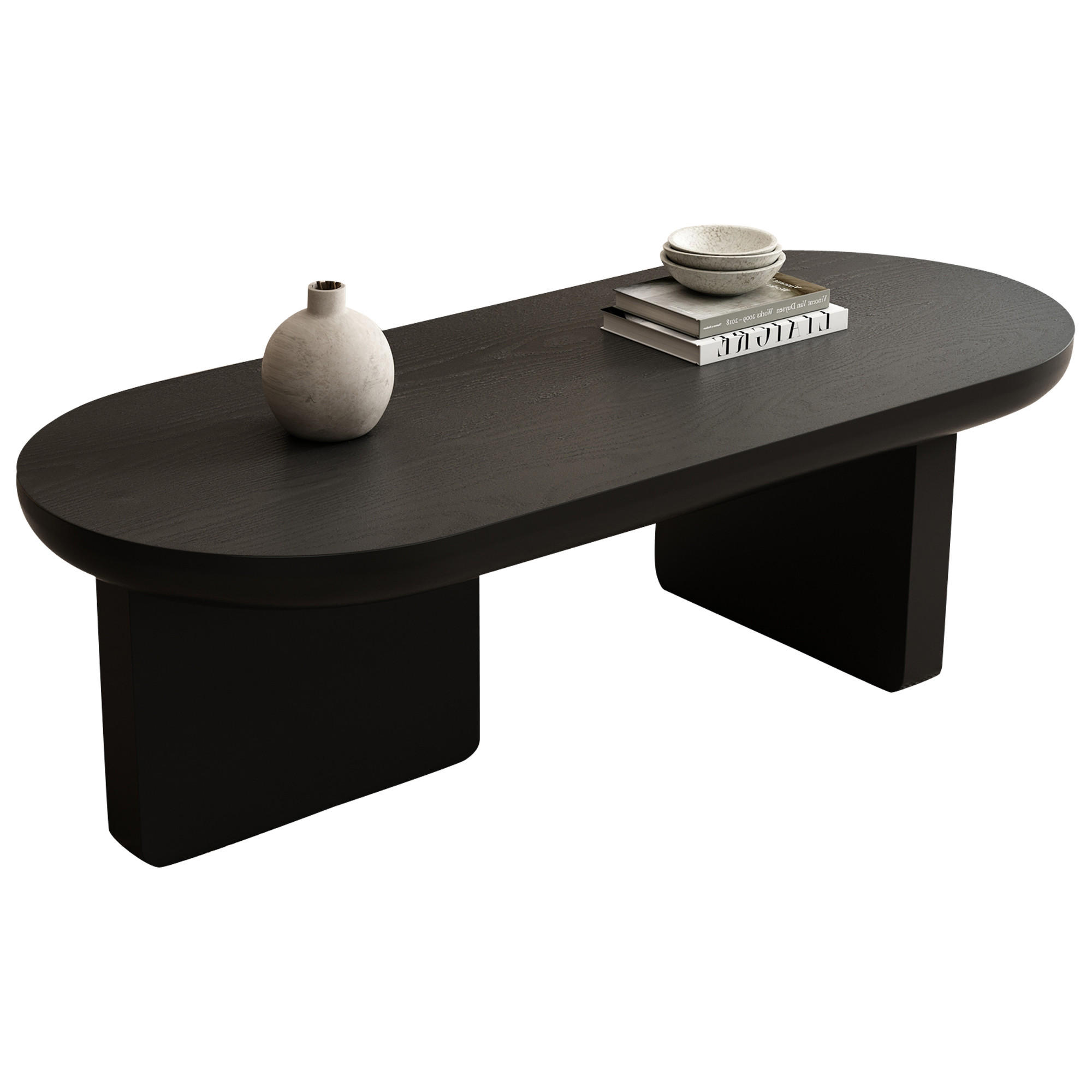 COUCHTISCH DE-37137 oval mit minimalistischen Beinen Schwarz - Schwarz, Holzwerkstoff (119.7/49.8/35.5cm) - ComfortXL