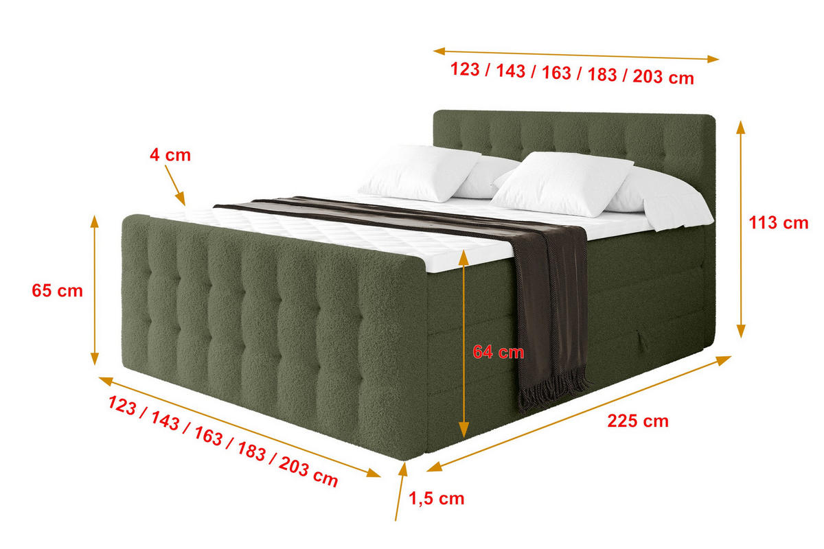 BOXSPRINGOVÁ POSTEL s matrací H3/H4 - IGAN-Z KING - 200x200 cm Zelená - zelená barva, kompozitní dřevo (203/200cm) - ALTDECOR