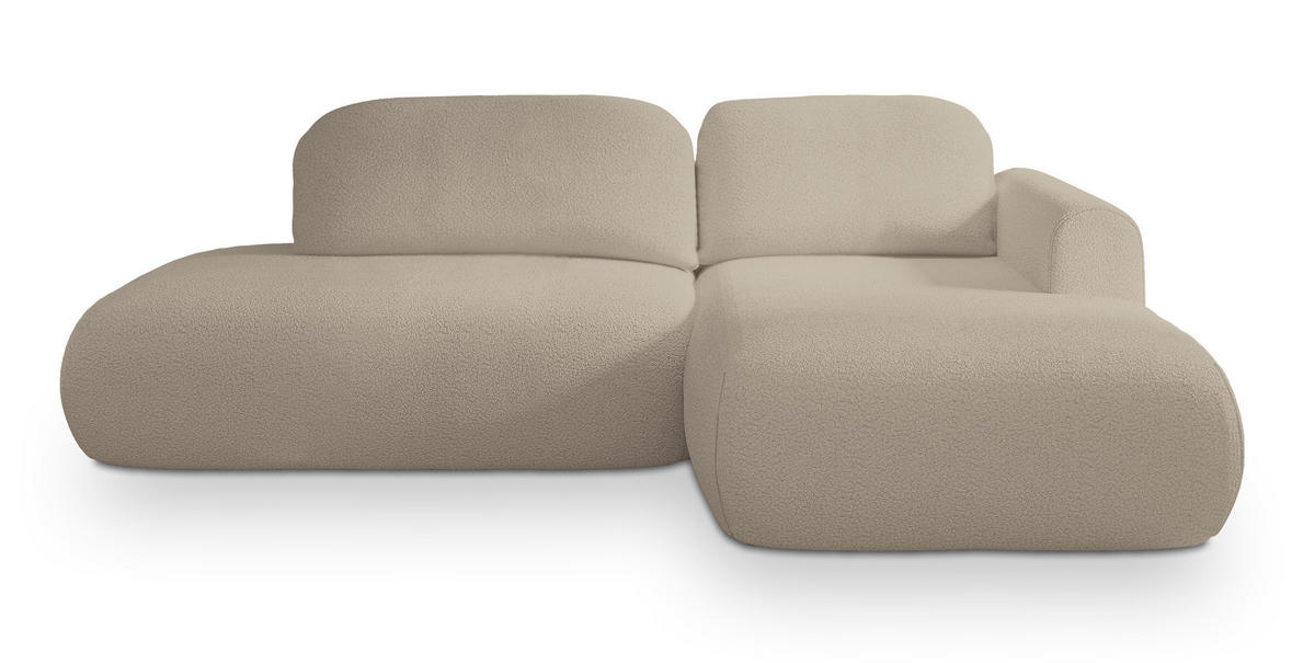 ECKSOFA NUVIRA R-S Beige Boucle-Stoff mit Schlaffunktion - Beige, Holz (274/165cm) - MASSENO