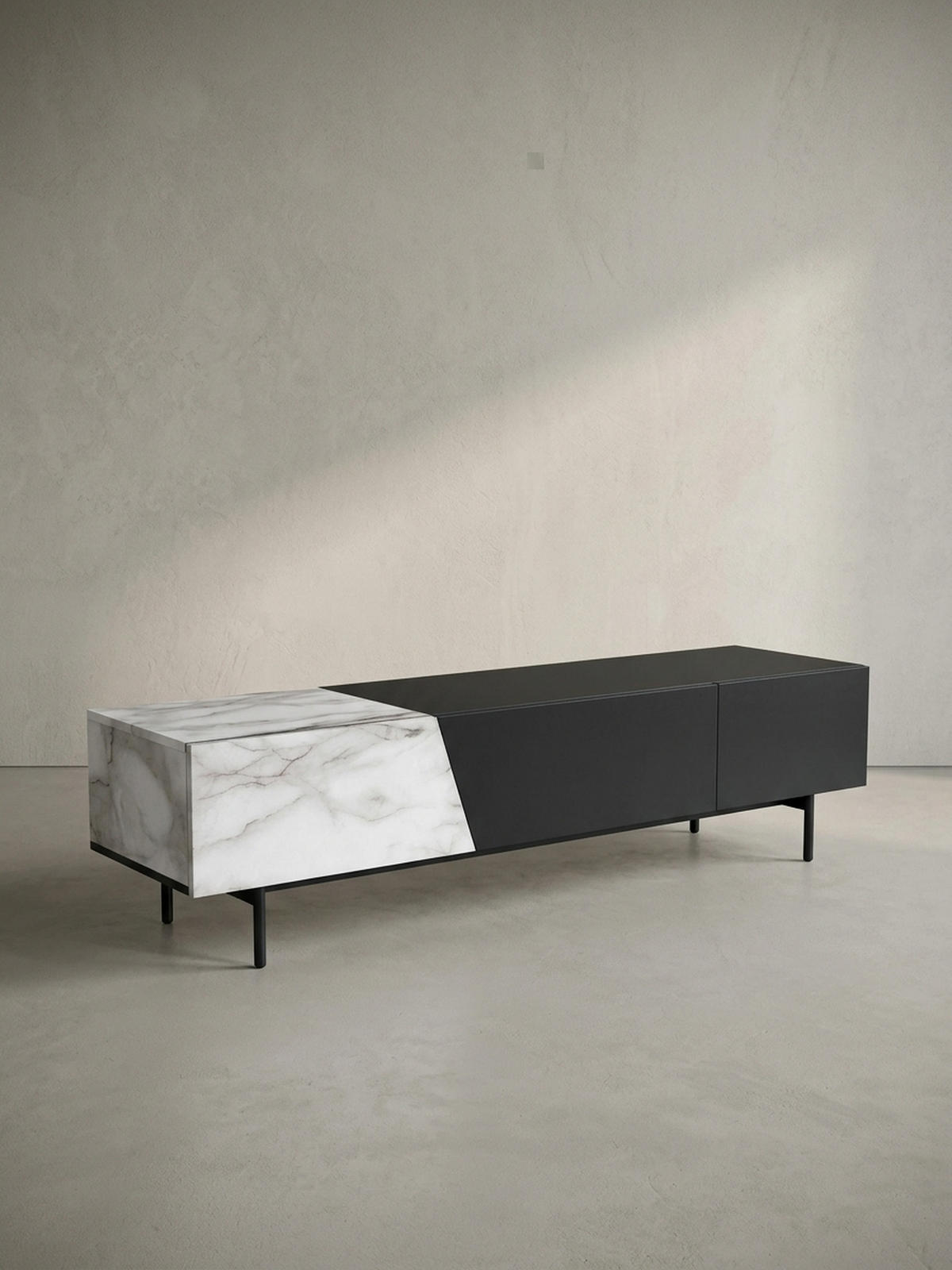 TV-LOWBOARD mit Eiche-Dekor, Türen und Schublade, modern, Weiß-Schwarz 150x40x40 cm - Schwarz/Weiß, Holzwerkstoff/Metall (150/40/40cm) - KADIMA DESIGN