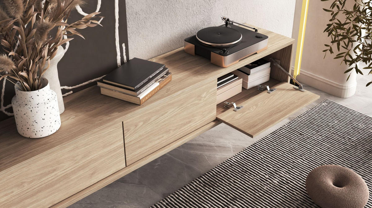 TV-LOWBOARD Moddern Eiche 180 cm - Beige, Holzwerkstoff (180/32/36cm) - Selsey