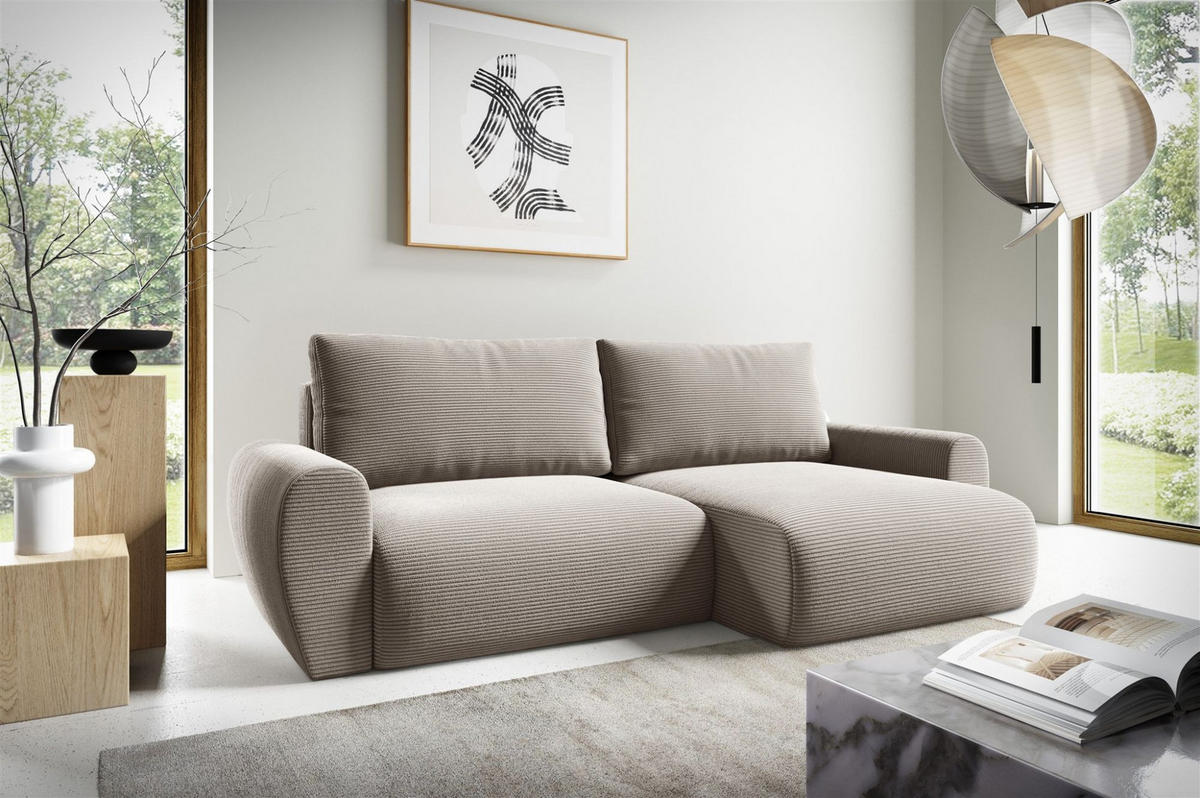ECKSOFA Galan Mit Schlaffunktion - Beige, Holzwerkstoff/Textil (153/253cm) - Fun Möbel