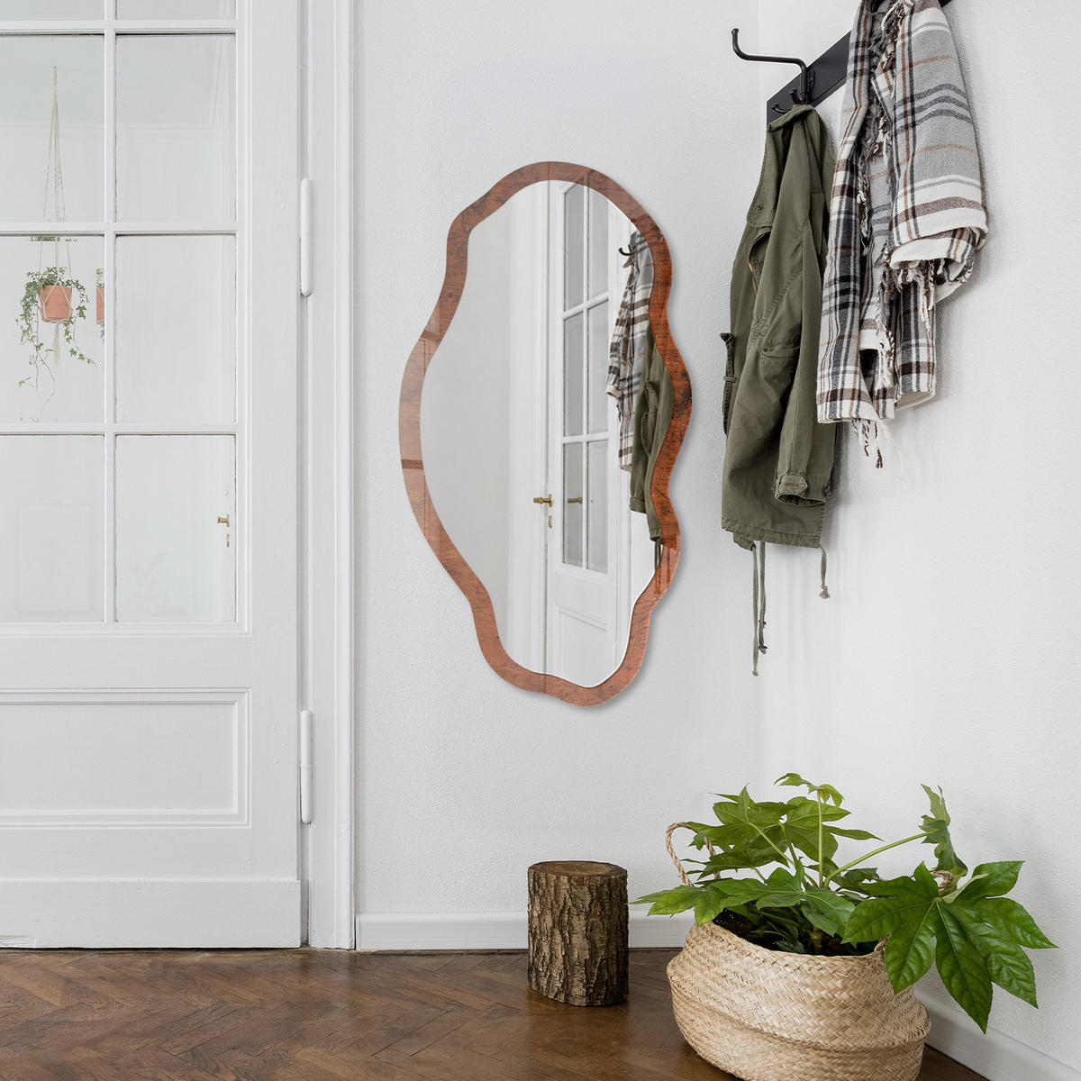 SPIEGEL 90x45 cm asymmetrisch mit Druck - Holzkonstruktion - Transparent, Glas (45/90/0.4cm) - TULUP