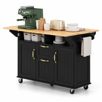 KÜCHENINSEL klappbar mit Rollen, Handtuchhalter, Schubladen, Steckdosen USB 120/40–60–80 cm - Schwarz/Naturfarben, Holzwerkstoff/Metall (120/92/80cm) - EVRYAE