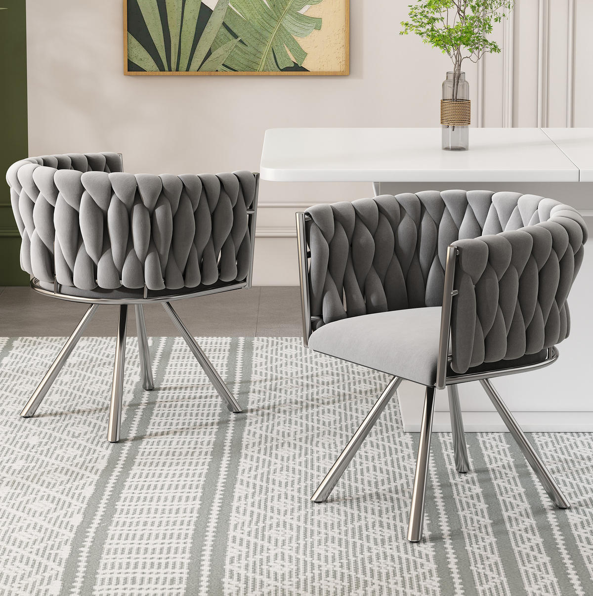 ESSZIMMERSTUHL 2er-Set drehbar Samt Grau Silber - Grau, Metall (54/72/59cm) - Meubliv