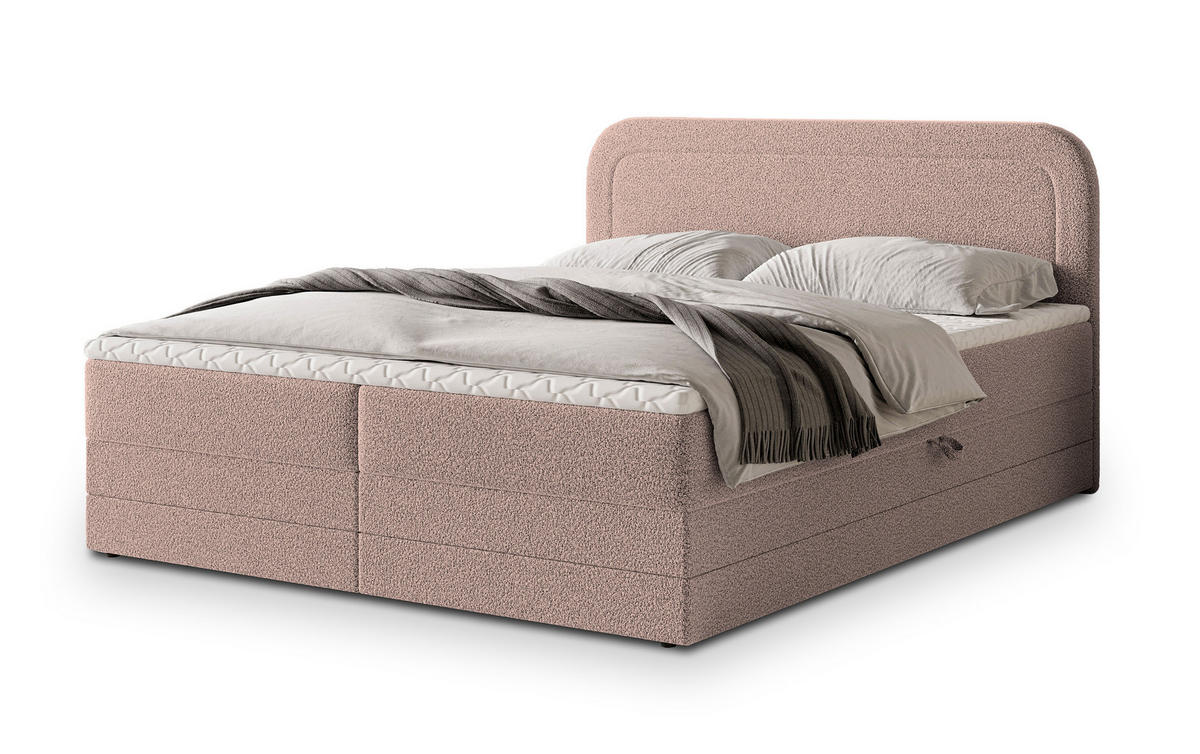 BOXBETT ARMEL 160x200 cm mit Matratze und Topper - Rosa - Rosa, Holz (160/200cm) - MASSENO