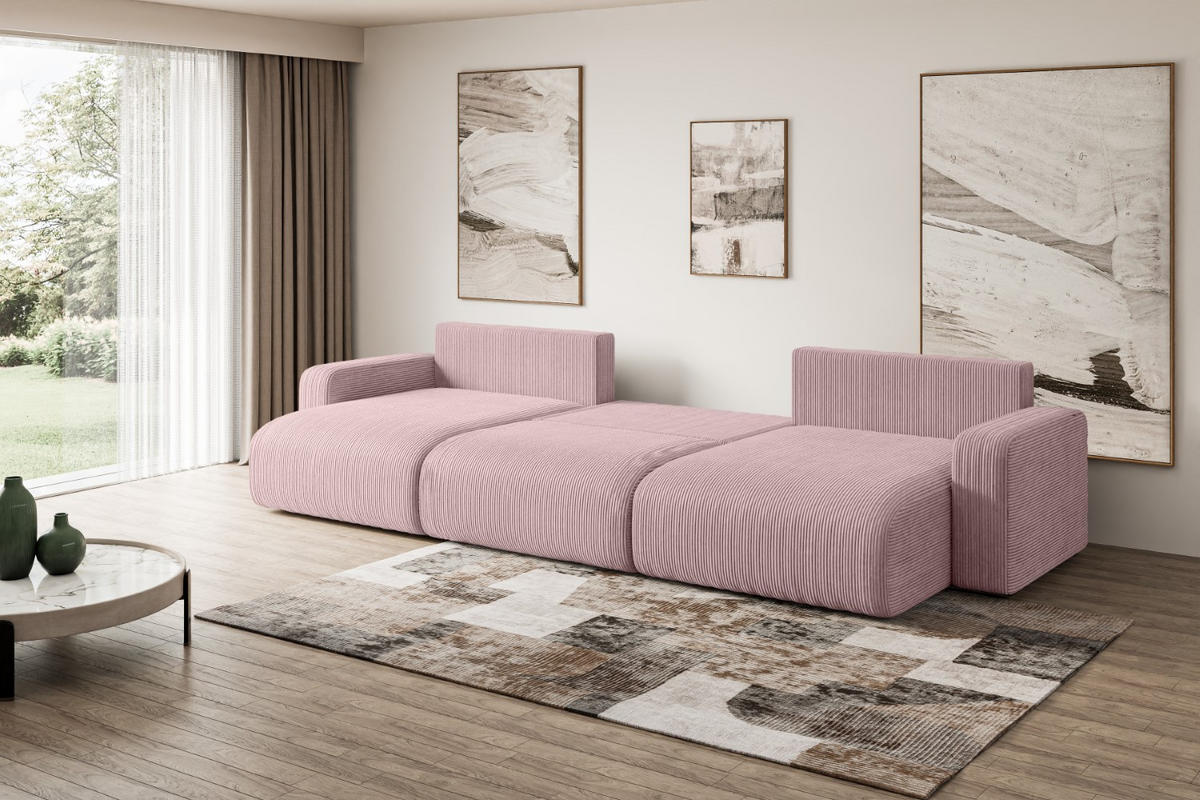 WOHNLANDSCHAFT mit Schlaffunktion und Bettkasten KLEEA-U - 347x143x83 cm Rosa Cord - Schwarz/Rosa, Holzwerkstoff/Kunststoff (347/83/143cm) - ALTDECOR