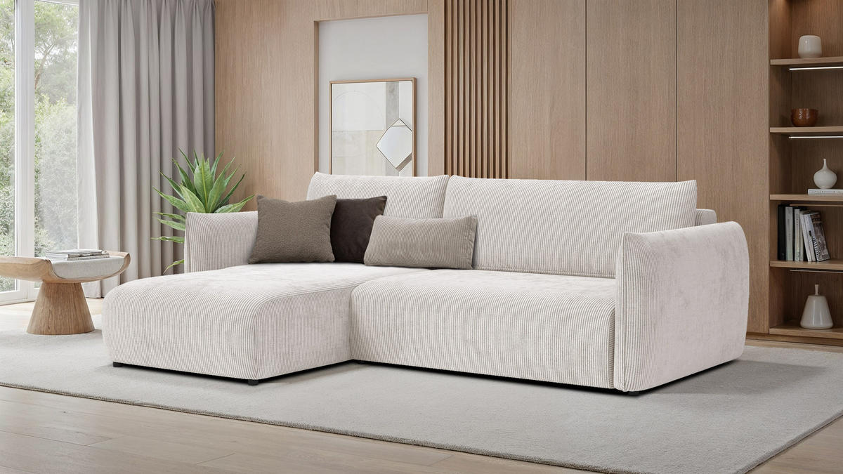 ECKSOFA TAUER 3-Sitzer rechts, perlweiß - Schwarz/Weiß, Holz/Textil (248/173cm) - Courtois Laville