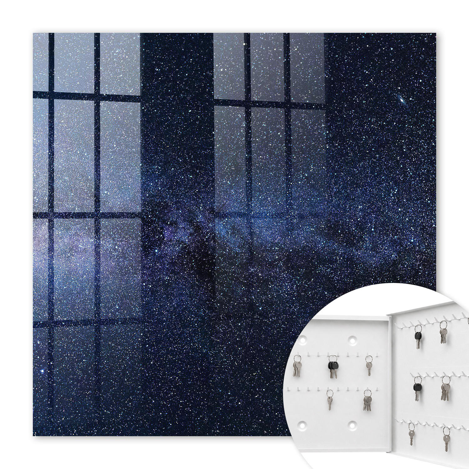 SCHLÜSSELBOX Weiß 30x30 cm – Türöffnung nach rechts - Nachthimmel - Schwarz, Metall (30/30/5cm) - TULUP
