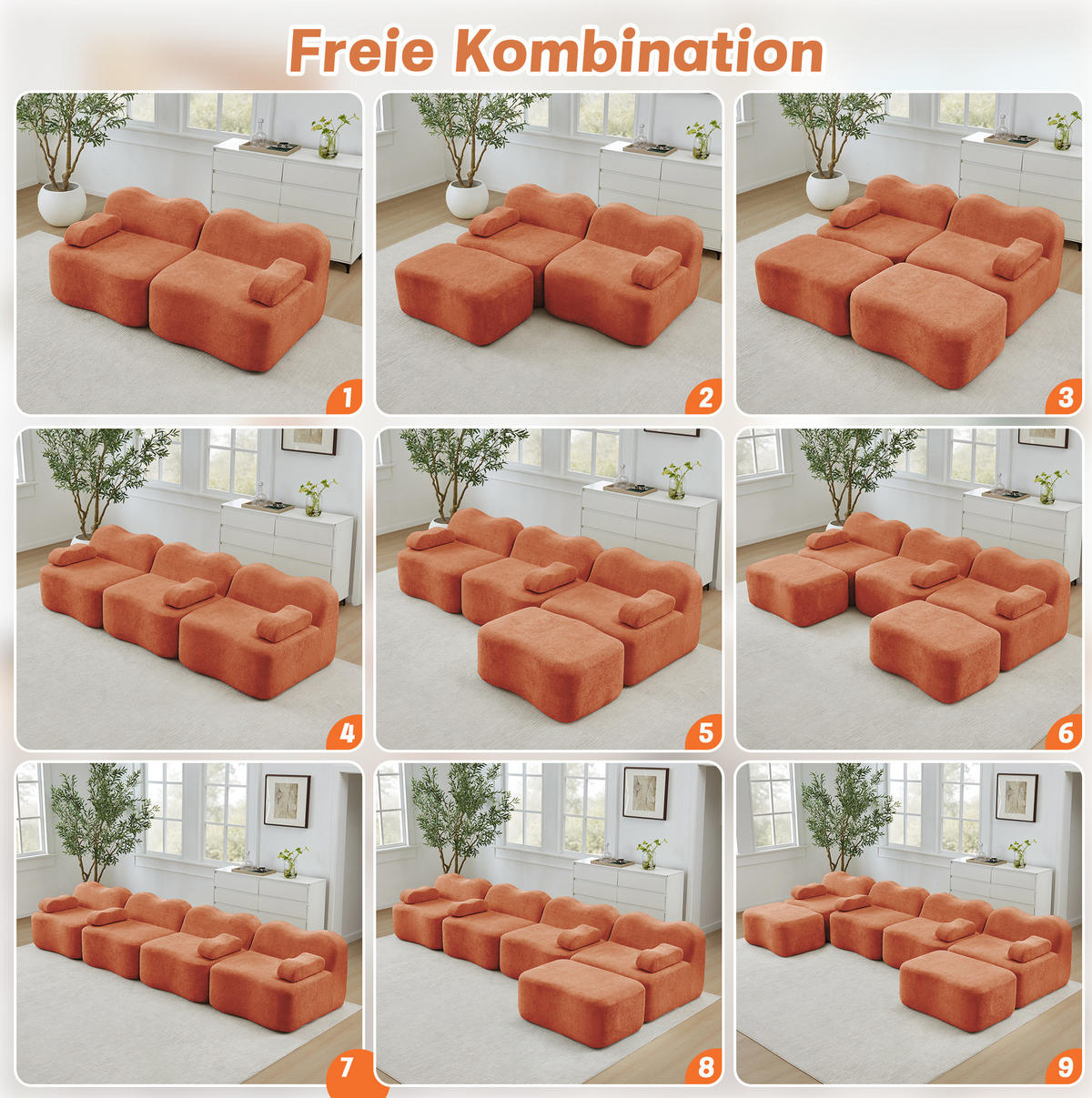 SOFA 192/167/70 cm in Orange aus Samt ohne Aufbau - Orange, Textil (167/70/192cm) - Flora Grace