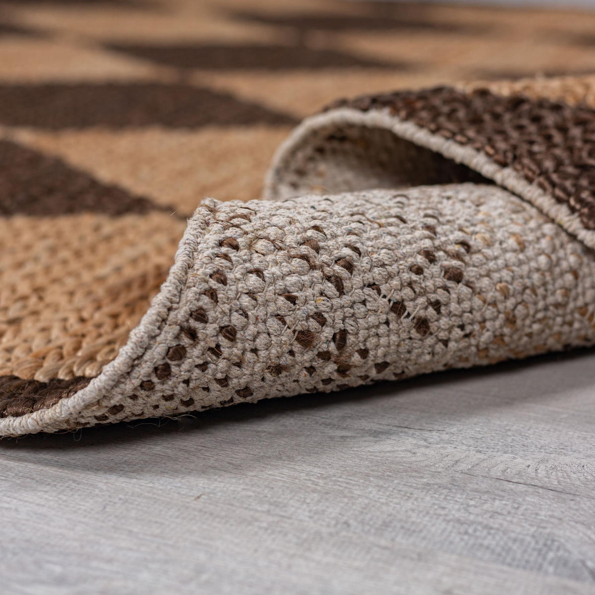 TEPPICH Jute Flachgewebe Rauten Muster, Wohnzimmer Braun Rechteckig 120x170 - Braun, Textil (120/170cm) - KADIMA DESIGN