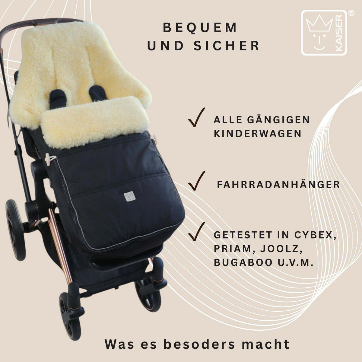 LAMMFELL-FUSSSACK Dublas 2.0, black - Schwarz, Fell (45/95cm) - Kaiserbaby