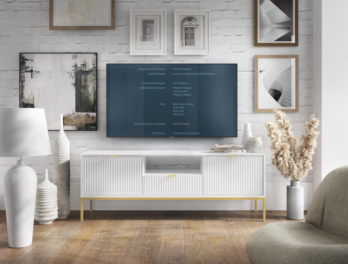 TV-SCHRANK Font 154x56x39 cm - Lowboard mit Stauraum - Tv Ständer aus Laminierter Spanplatte - Weiß - Weiß, Holzwerkstoff (154/56/39cm) - Chilly