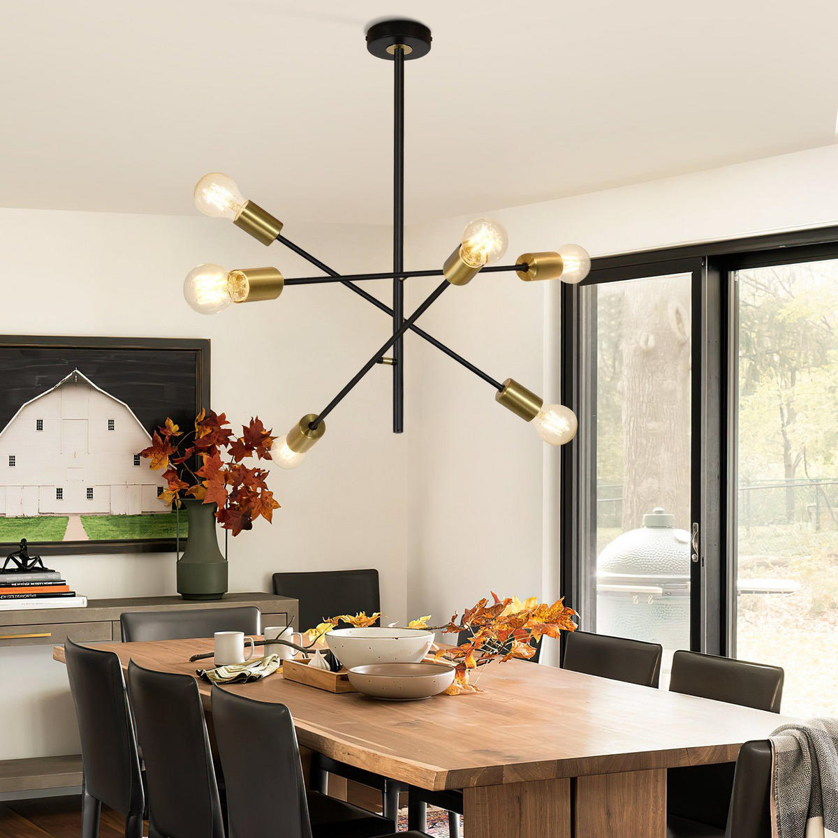 HÄNGELEUCHTE Aura 6-flammig 64/64/63 cm - Goldfarben, Holzwerkstoff (64/64/63cm) - Nettlife