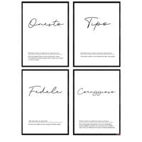 POSTER Set mit 4 Englisch Il mio compagno von Wörtern mit Definitionen A4 Schwarzer Rahmen - Schwarz, Papier (29.7/3cm) - Nacnic