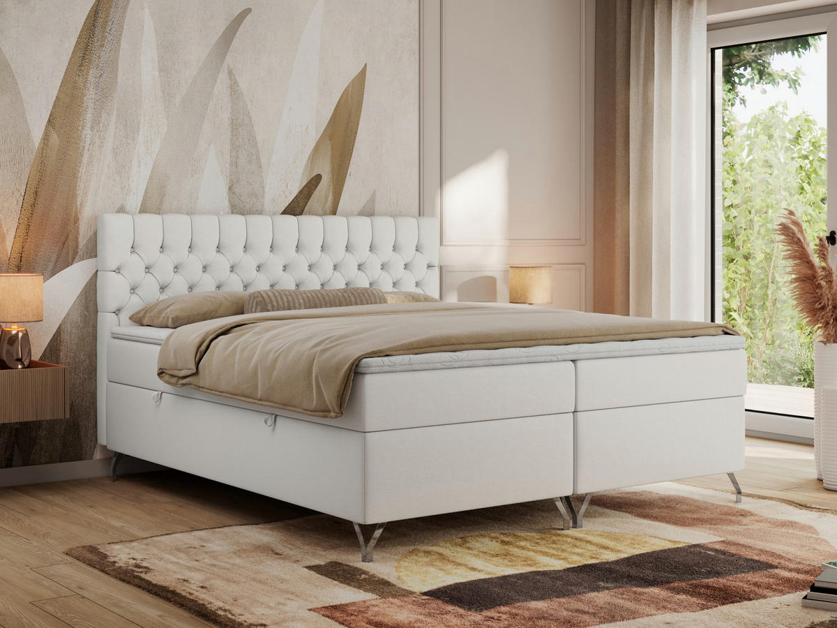 BOXBETT GRIMALDI 140/200 Weiß Kunstleder - H4 - Weiß, Holz/Textil (140/200cm) - MKS