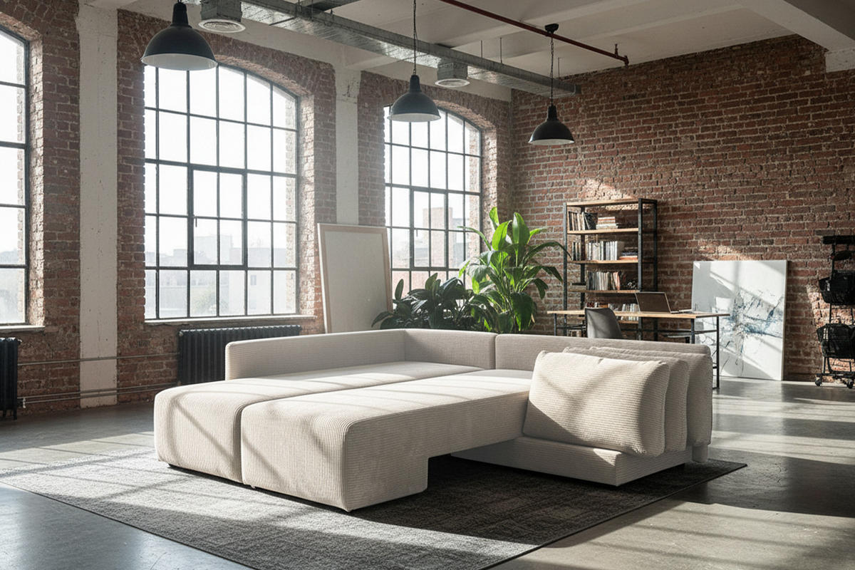 SCHLAFSOFA SADIRA Cremeweiß Cord - Creme/Schwarz, Kunststoff/Textil (288/209cm) - KAWOLA